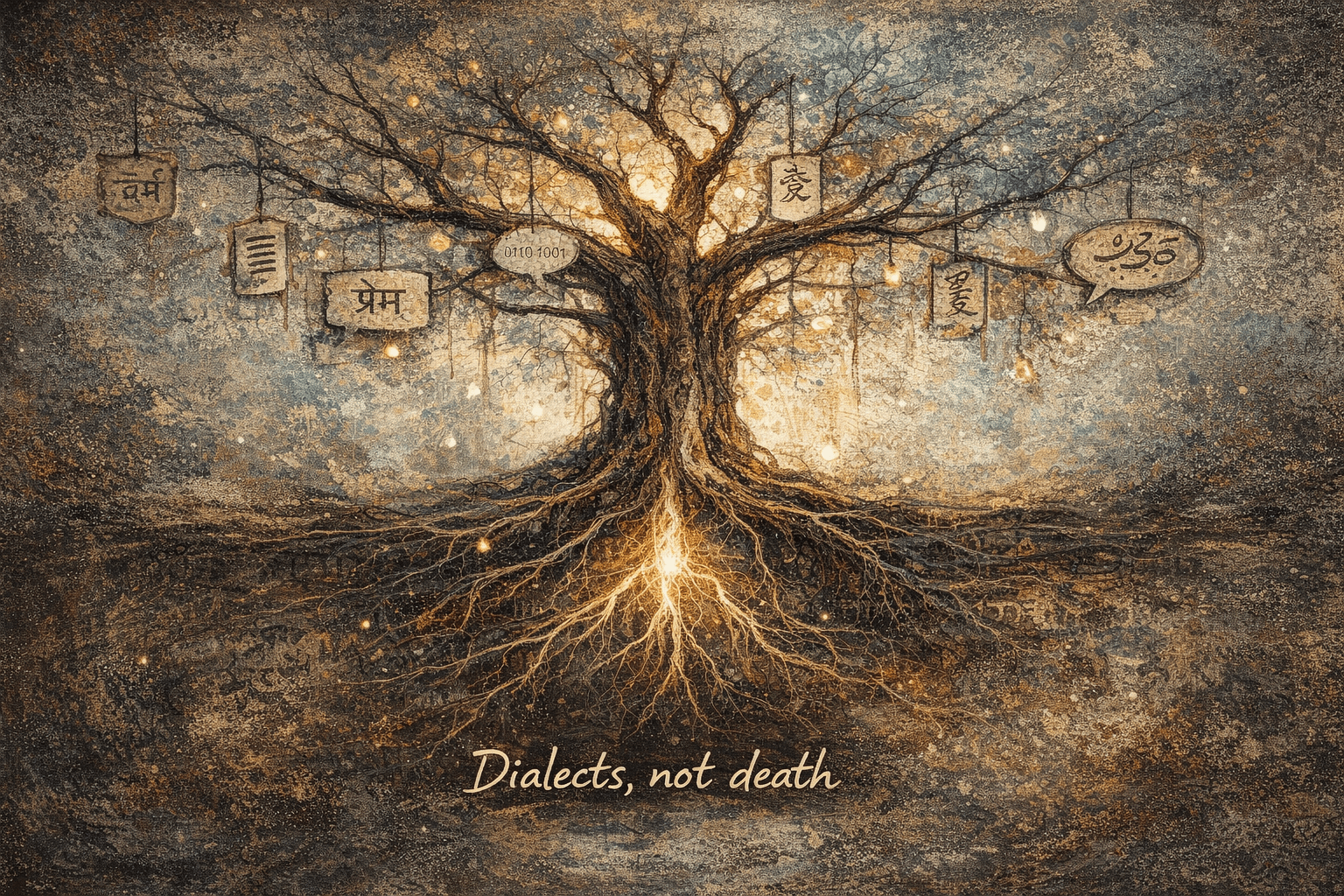 A visual representing dialects branching from a shared root